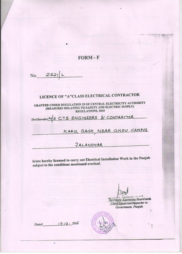 CTS Electrical Contractor License